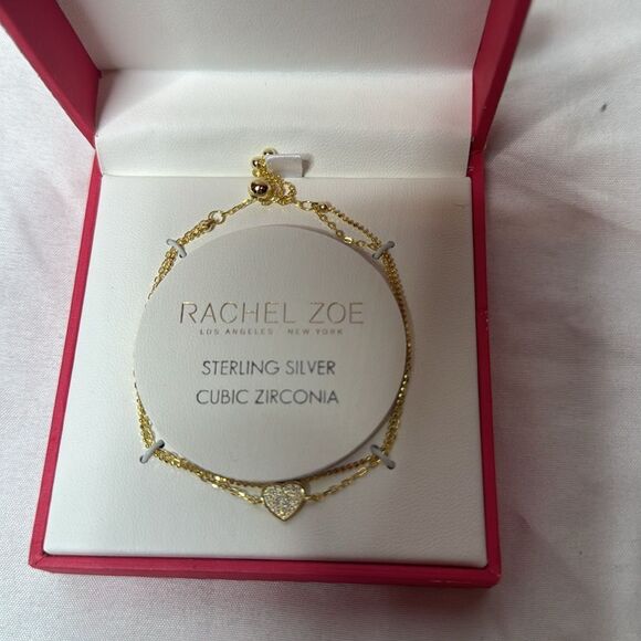 Rachel Zoe Sterling Silver/Cubic Zirconia Double Chain Bracelet. - Picture 2 of 5